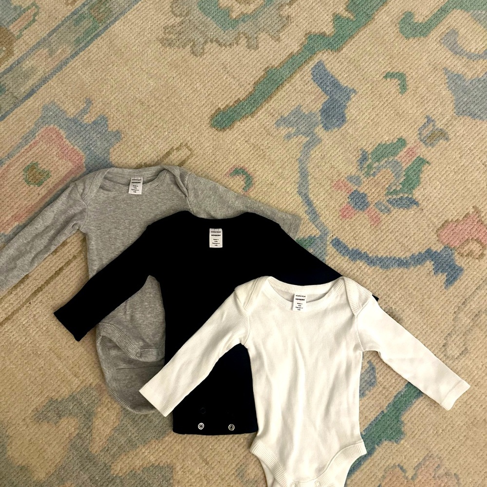 Nordstrom Baby  Set of Three Long Sleeve Baby Bodysuits - Gray, Black, and White